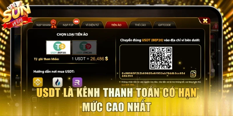 USDT là kênh thanh toán có hạn mức cao nhất
